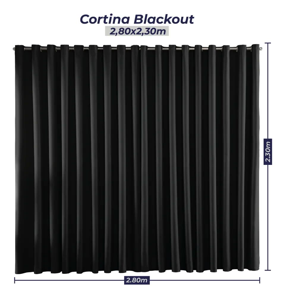 Cortina Blackout Em Tecido 2,80x2,30 Corta Luz Cor Preta
