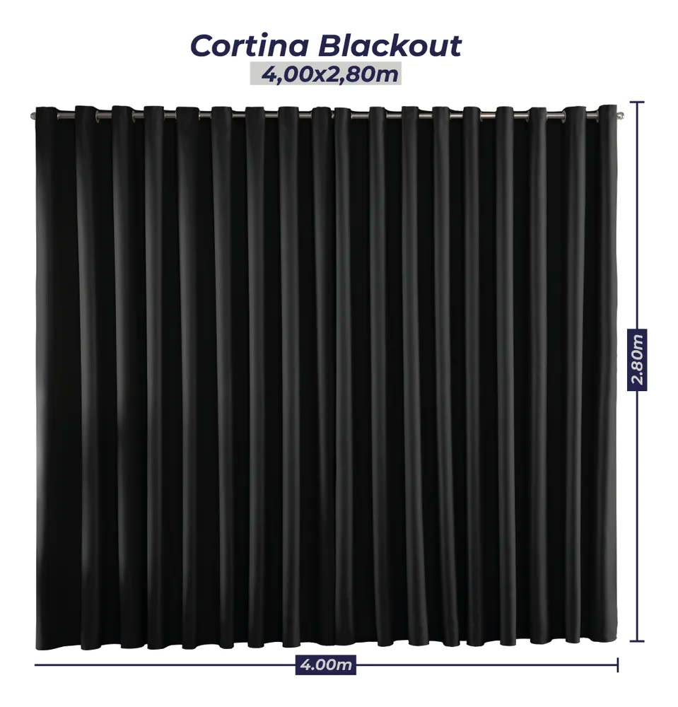 Cortina Blackout Em Tecido 4,00x2,80 Corta Luz Cor Preta