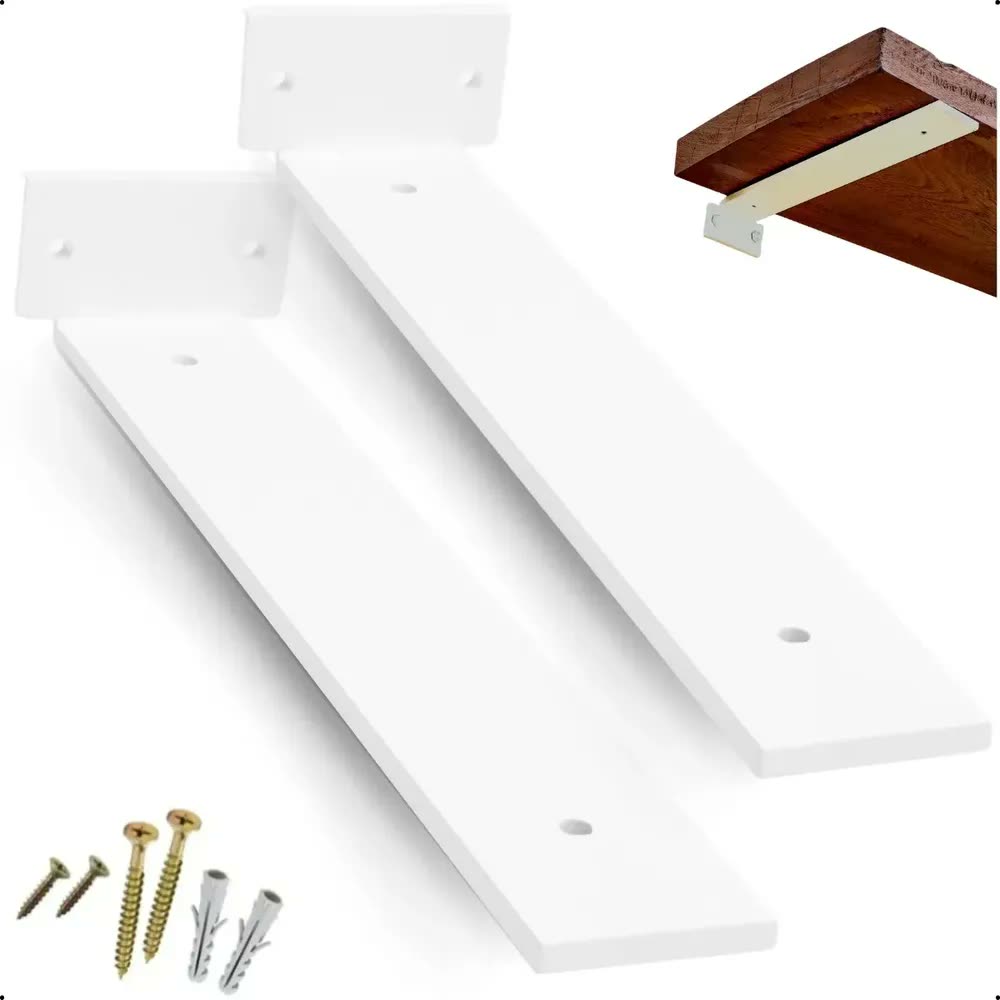 foto de Suporte Mão Francesa de Aço para Prateleira 15 cm, Industrial e Branco (Kit com 2 Unidades)