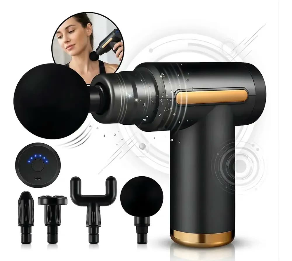 foto de Pistola Massageadora Elétrica 6 Velocidades Com 4 Cabeças Para Músculos, Massageador De Percussão Profissional, Ideal Para Relaxamento Após Treino, Academia E Uso Diário Em Casa