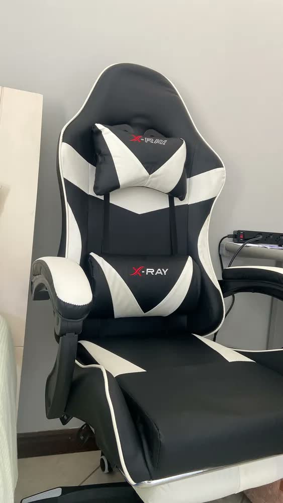 foto de Cadeira Gamer Ergonômica Reclinável com Apoio de Pés X-Ray Azul em Couro Sintético