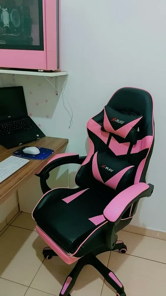 foto de Cadeira Gamer Ergonômica Reclinável com Apoio de Pés X-Ray Azul em Couro Sintético
