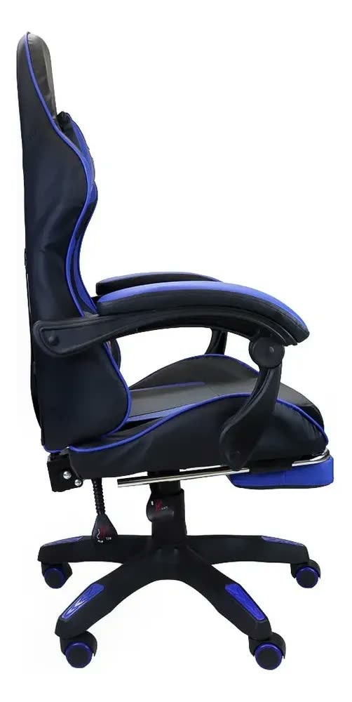 foto de Cadeira Gamer Ergonômica Reclinável com Apoio de Pés X-Ray Azul em Couro Sintético