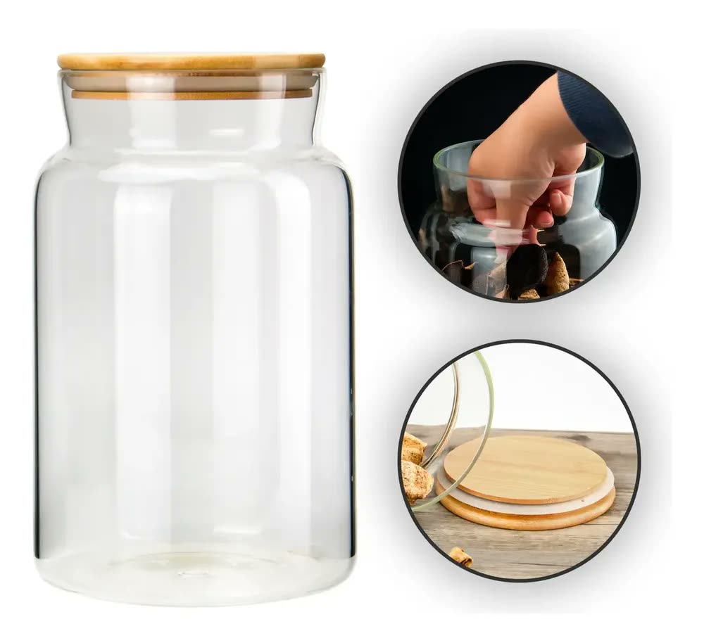 Pote De Vidro Grande 3 Litros Tampa Bambu Biscoito Bolacha Cor Transparente