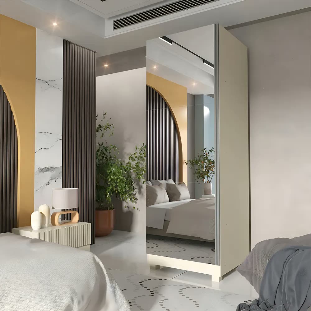 Sapateira Espelhada 1 Porta MDF Branco Gelius Móveis 5 Prateleiras