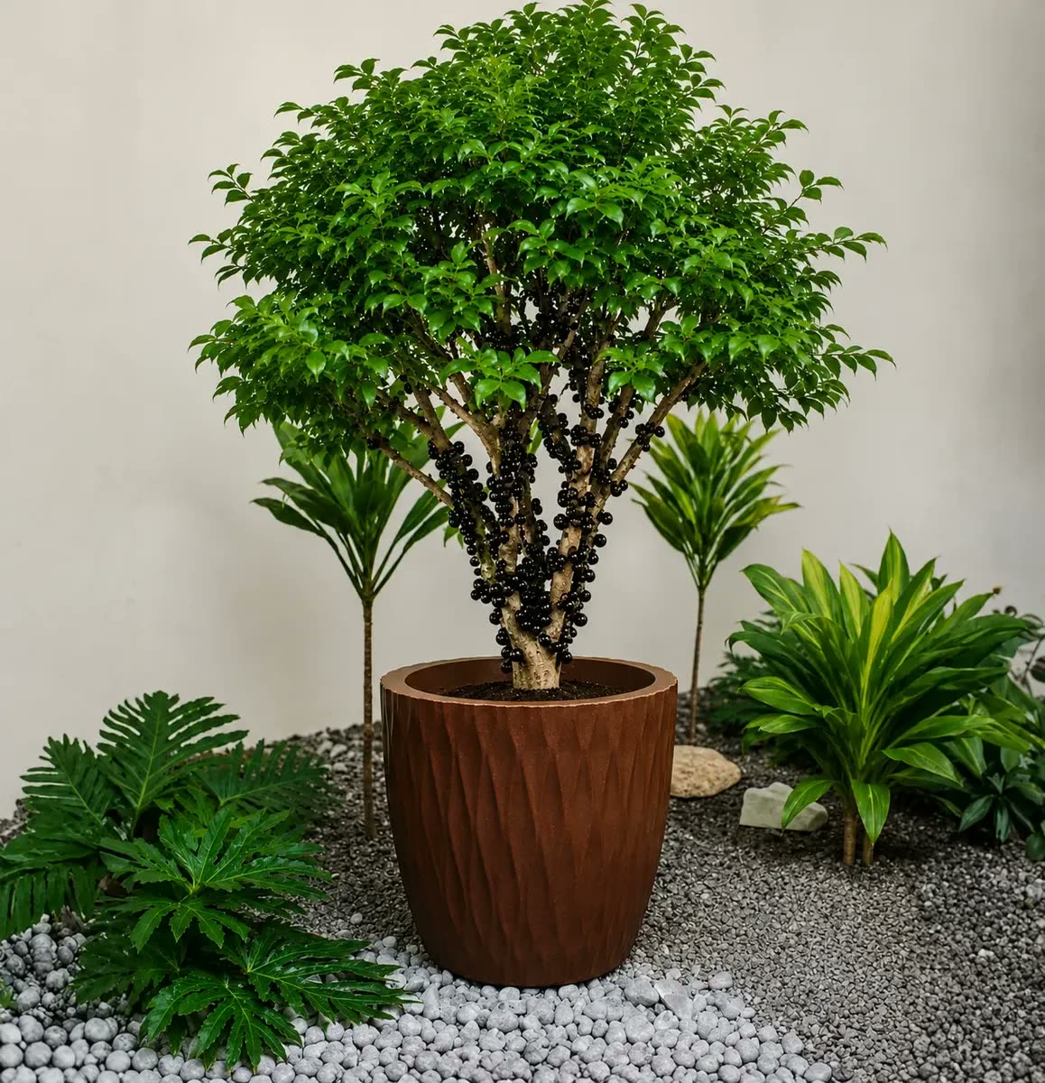 Vaso Grande Alto Redondo De Planta Frutifera Arvore 50cm