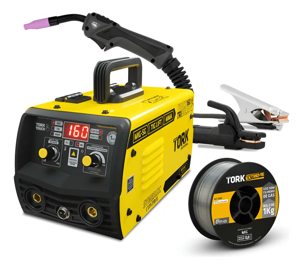 Maquina Solda Inversora Mig 160a Sem Gás Tig Lift Eletrodo Cor Amarelo