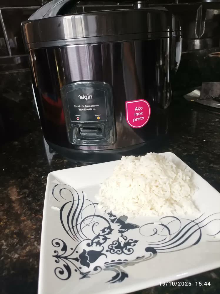foto de Panela De Arroz Visio Rice Glass Elétrica 700w Preta Elgin Preto 60hz