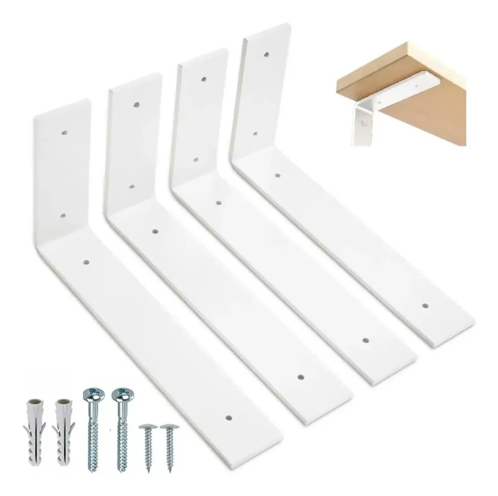 20cm - Mão Francesa Cantoneira Branca Invertida - Rio Design99 - Ferro Aço Suporte Para Prateleira Reforçada Resistente Industrial Madeira Bancada Estante S23