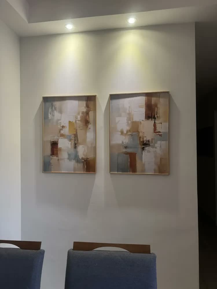foto de Quadro Com Moldura Sala Duo 50x70 Filete Blocos Bege E Azul