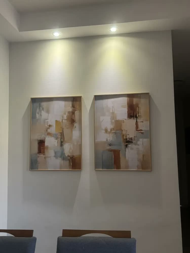 foto de Quadro Com Moldura Sala Duo 50x70 Filete Blocos Bege E Azul