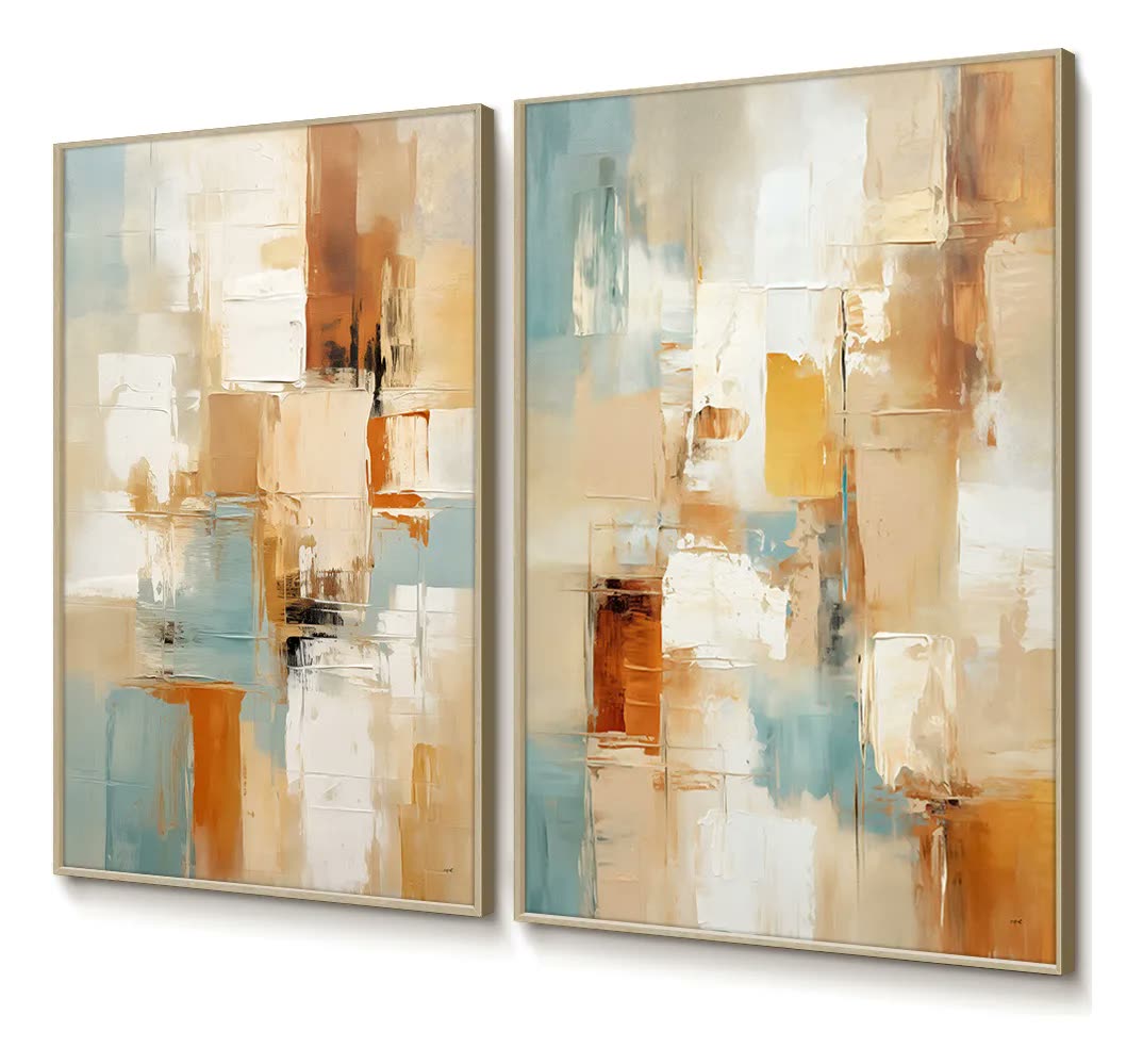 foto de Quadro Com Moldura Sala Duo 50x70 Filete Blocos Bege E Azul
