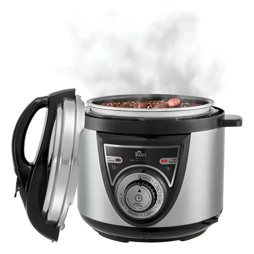 foto de Panela De Pressão Elétrica Kian 4l Inox Acessórios Cor Preto Frequência 50 Hz X 60 Hz