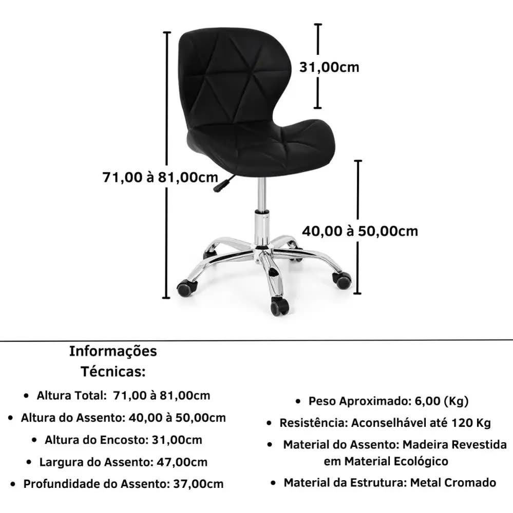 foto de Cadeira Escritório Elidy Home Decor Ergonômica Preto Giratória Rodinhas