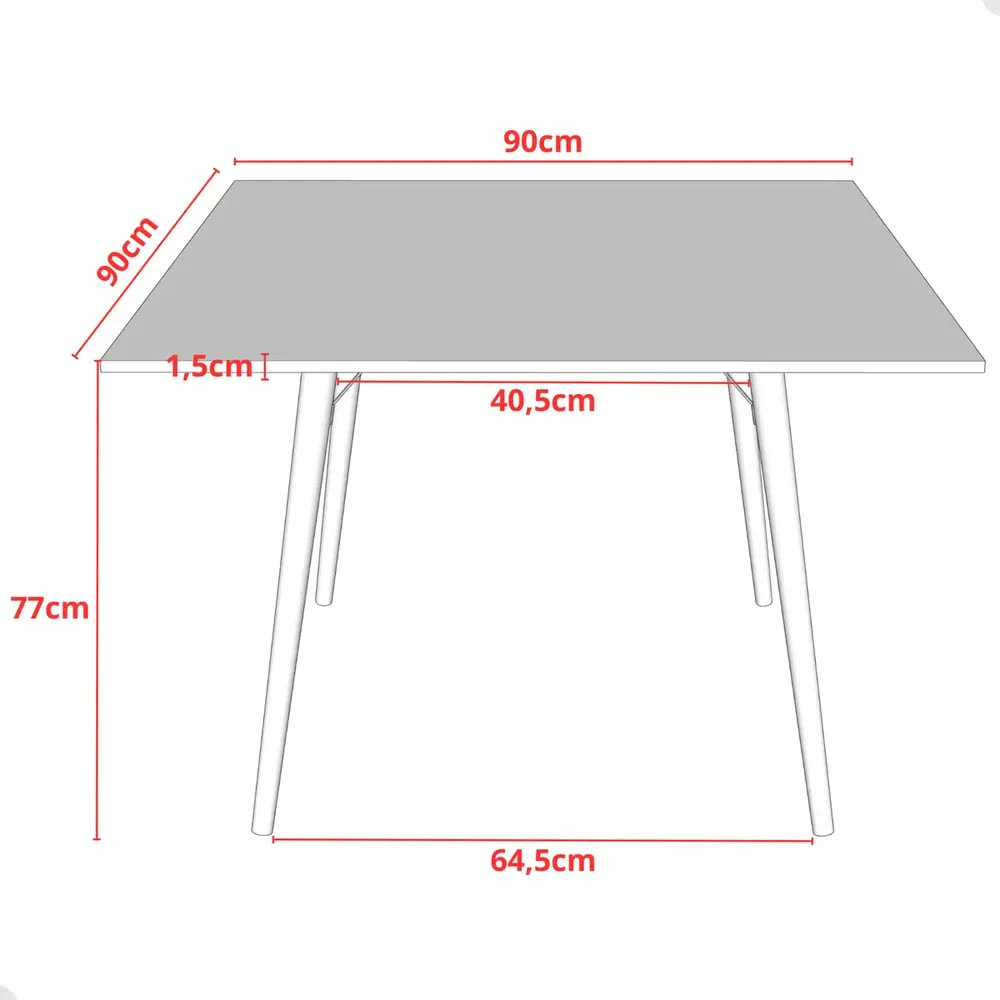 foto de Mesa Sala De Jantar Cozinha Quadrada 4 Lugares 90 Cm Pés Madeira Tampo Preto