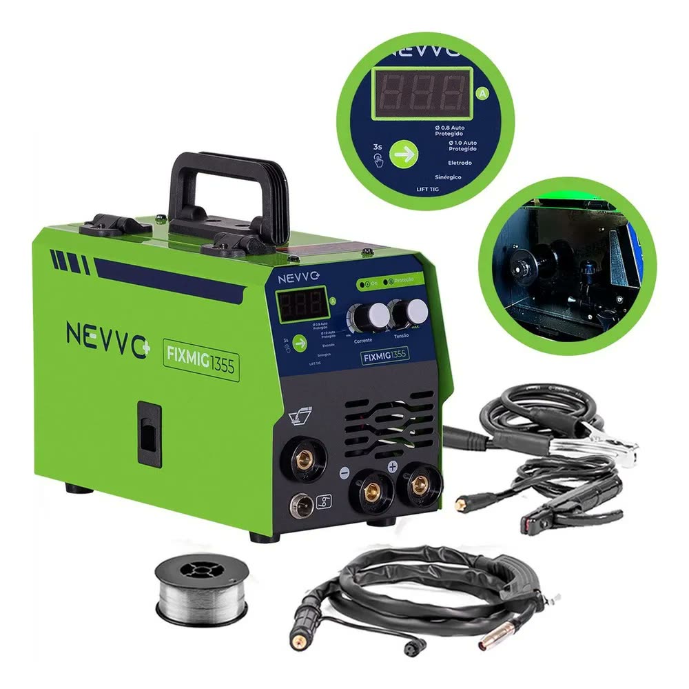 Máquina Inversora de Solda Mig Sem Gás Bivolt 3 Em 1 Mma Tig Nevvo + Arame