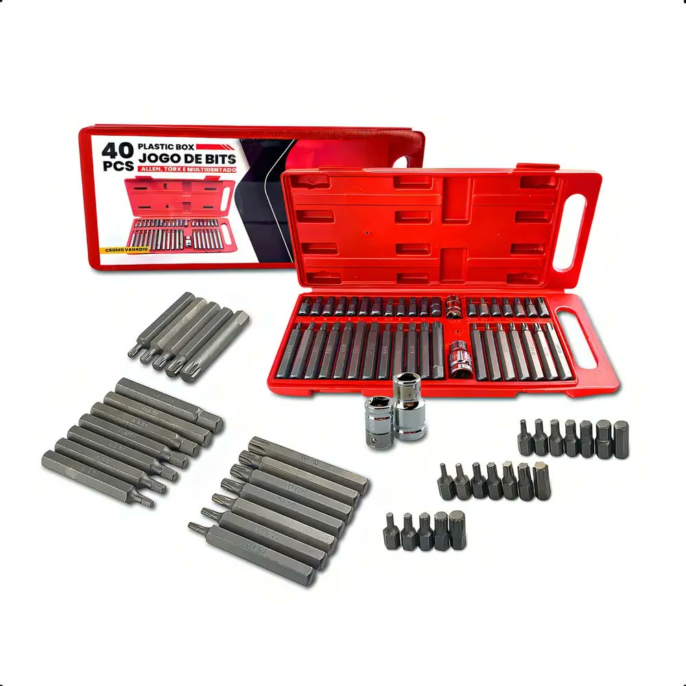 Jogo de Ferramentas Feron 40 Peças Bits Allen Torx Multidentado Aço Cromo Vanádio