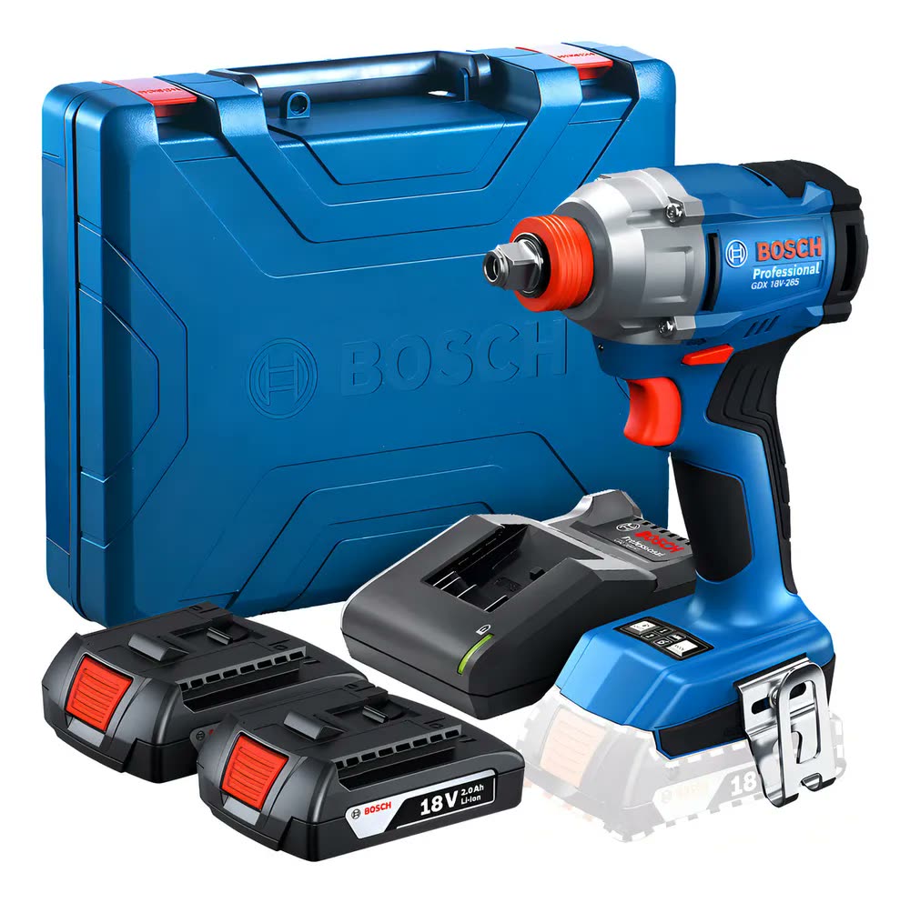 Parafusadeira e Chave De Impacto 1/2'' Gdx 18v-285 + 2 Baterias GBA 2ah - Maleta E Carregador GAL 18V-20 Bivolt Bosch