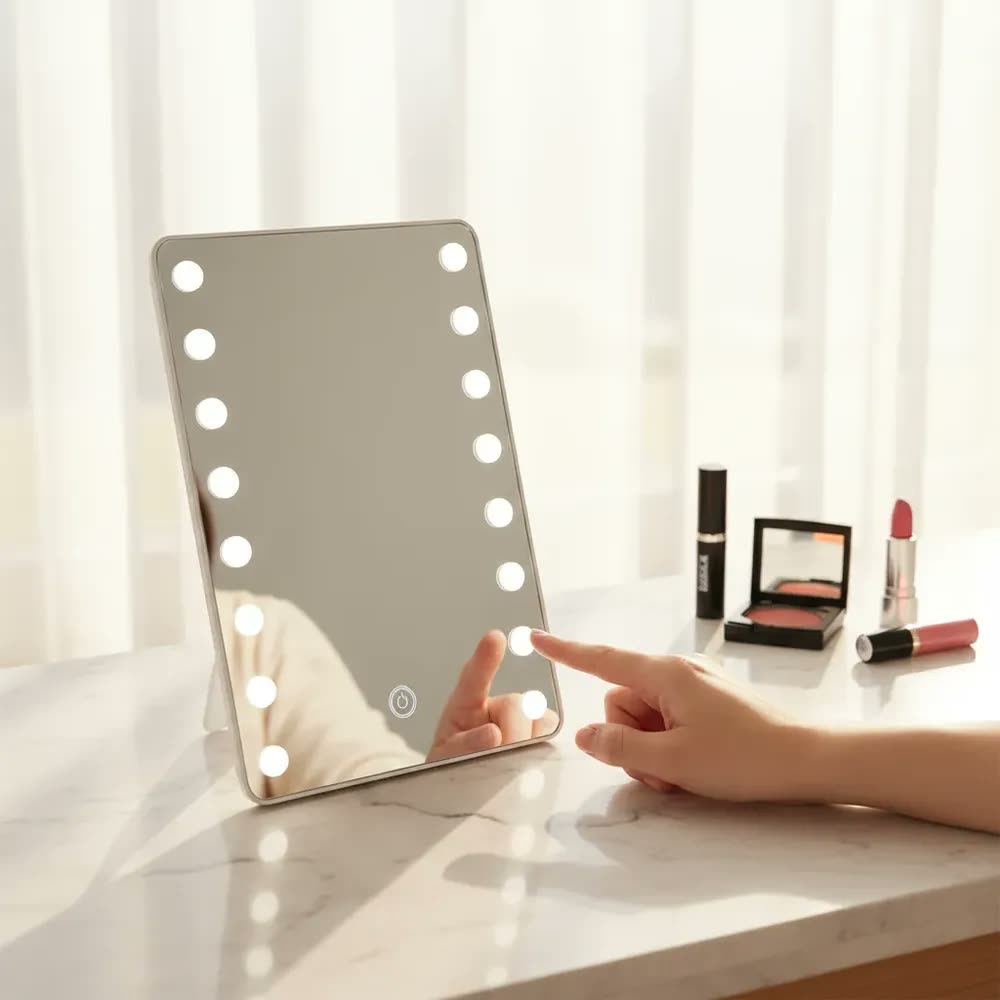 Espelho De Mesa Com Luz Led Regulável P/ Maquiagem Portátil