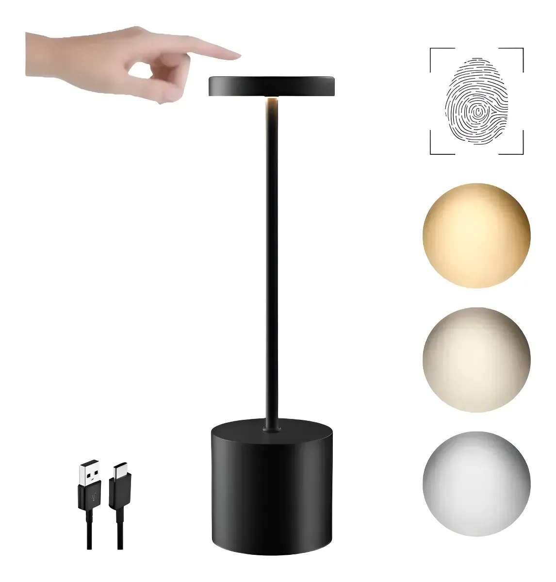 Luminária Mesa Abajur Led 3 Cores Sem Fio Recarregável