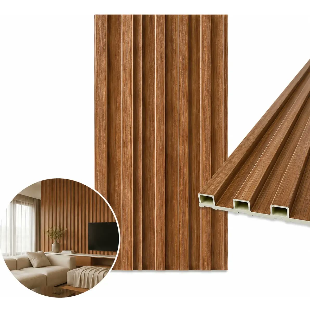 Woopo Painel Ripado Wpc Para Parede 290x16cm 18mm Freijó