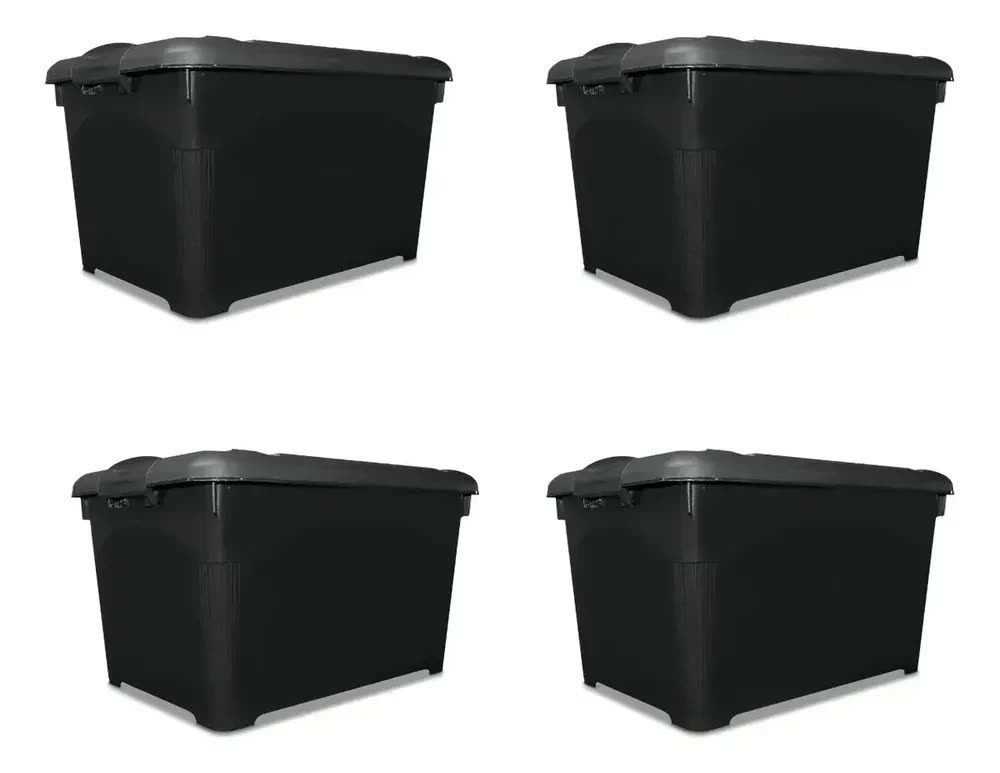Kit 4 Caixa Organizadora 95 Litros Com Travas Rodinhas Preto