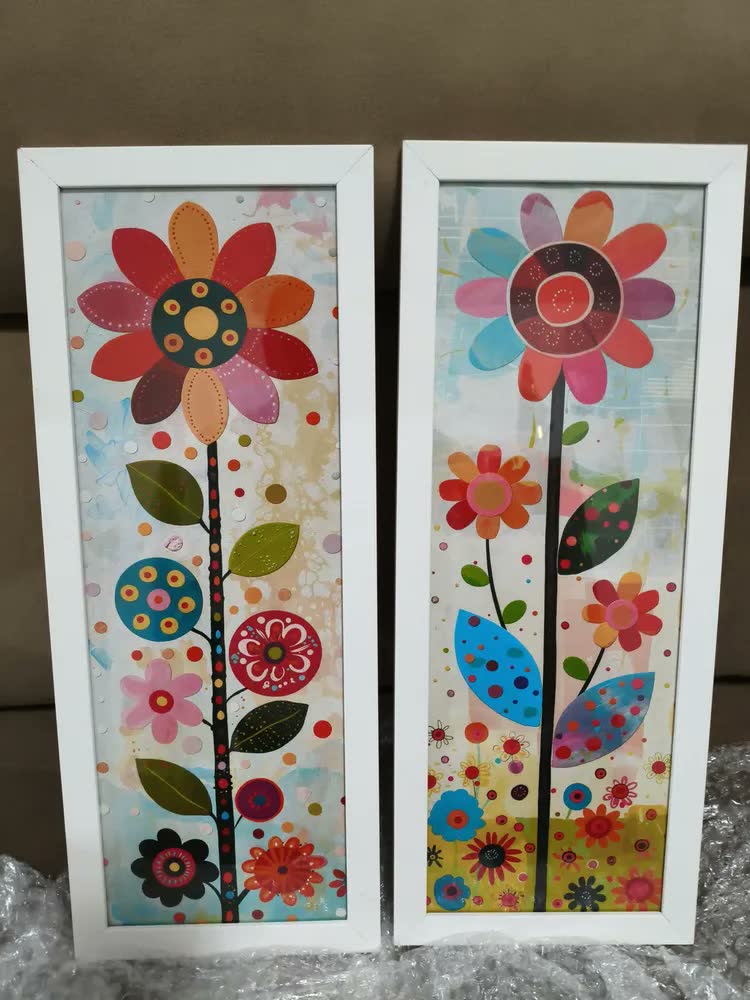 foto de Kit 2 Quadros Sala, Varanda, Vasos, Flores, Moldura E Vidro