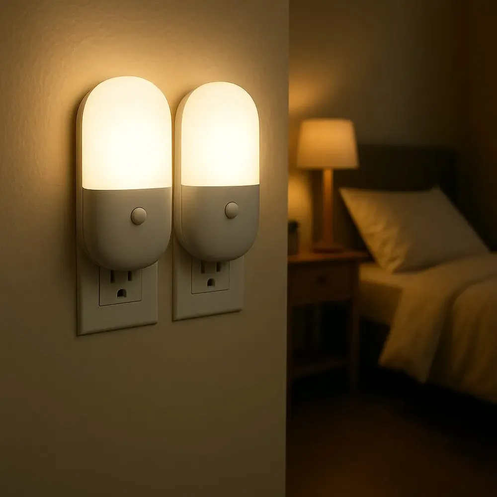 Kit 2 Luminárias Tomada Mini Abajur Infantil Led Luz Noturna Quarto Bebê Decoração Econômica Compacta Segurança Corredor Presente Criativo Iluminação Automática Moderna Charmosa