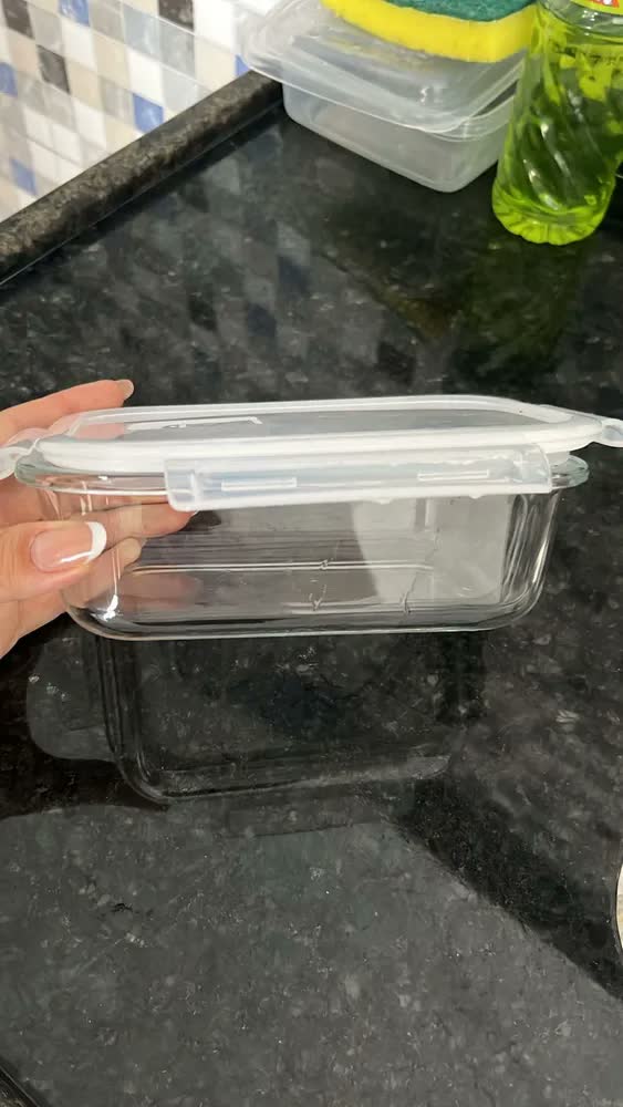 foto de Vittak Kit 10 Potes Vidro Hermético Com 4 Travas Marmita Microondas Freezer Transparente 640ml