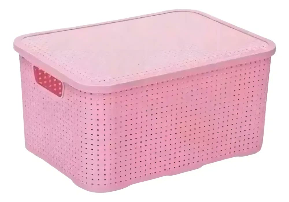 Cesto Organizador Plástico 7L Monte Líbano Rosa Bebê Com Tampa