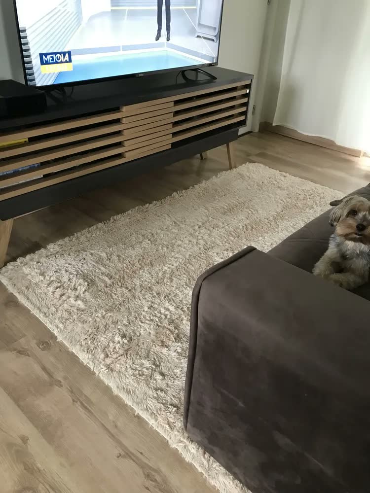 foto de Tapete Shaggy Pelo Alto Felpudo Bege Mesclado Harmoniza Ambientes 2x1,4m