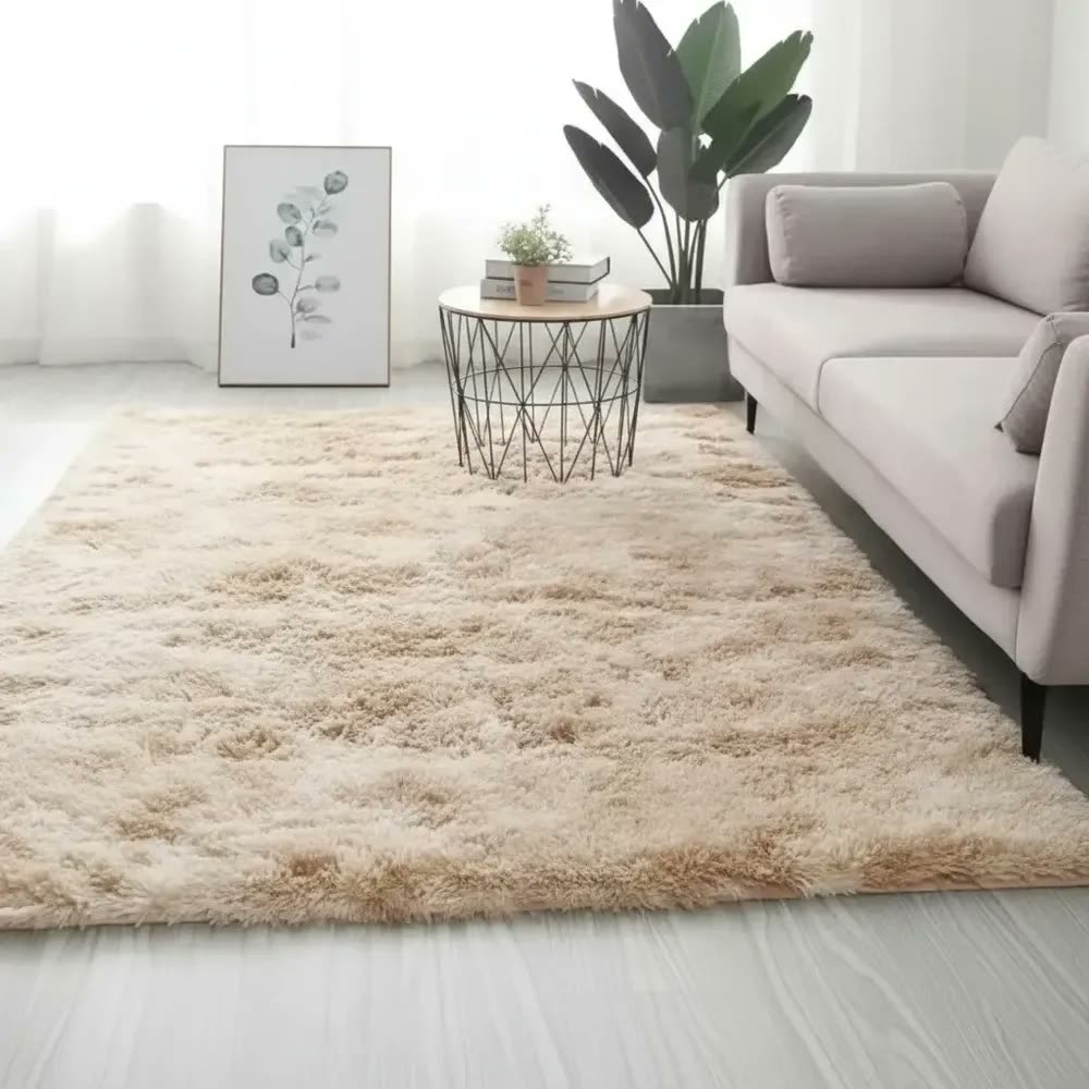 Tapete Shaggy Pelo Alto Felpudo Bege Mesclado Harmoniza Ambientes 2x1,4m