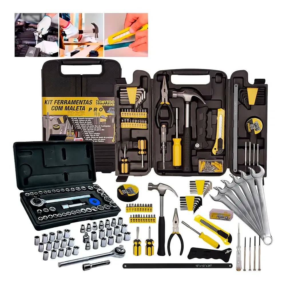 Kit Jogo Ferramentas 246 Peças Maleta Serviço Gerais Cor Preto Com Amarelo