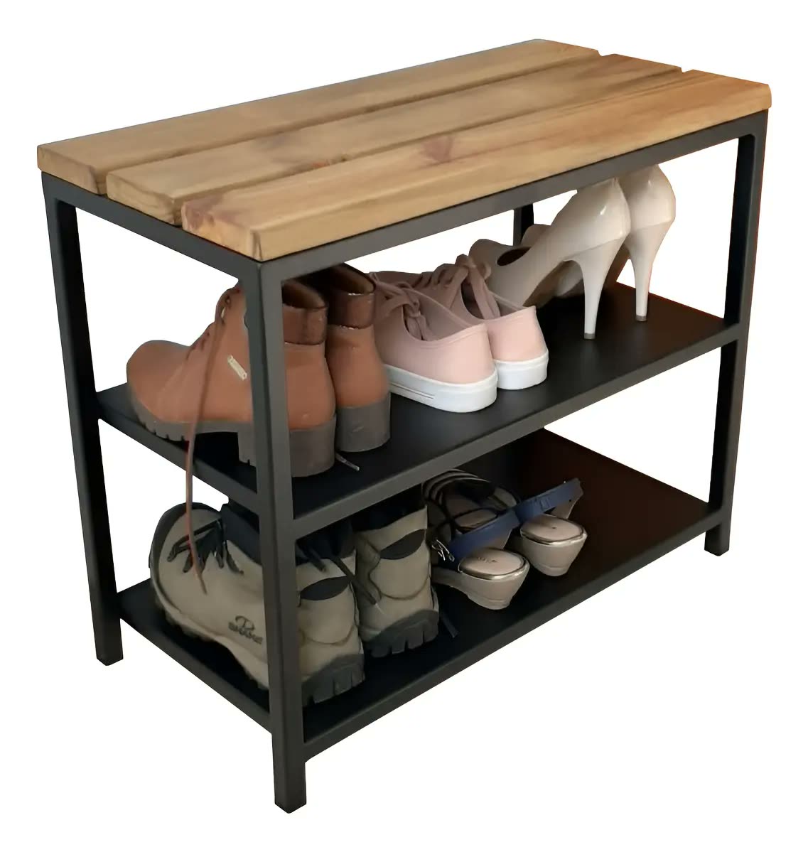Banco Sapateira Strassis Design Sd-5003 60cm Metal Madeira