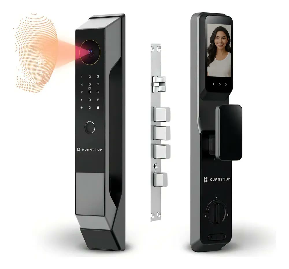 foto de Fechadura Digital Kuanttum Omega com Reconhecimento Facial e Wi-Fi para Portas de Madeira
