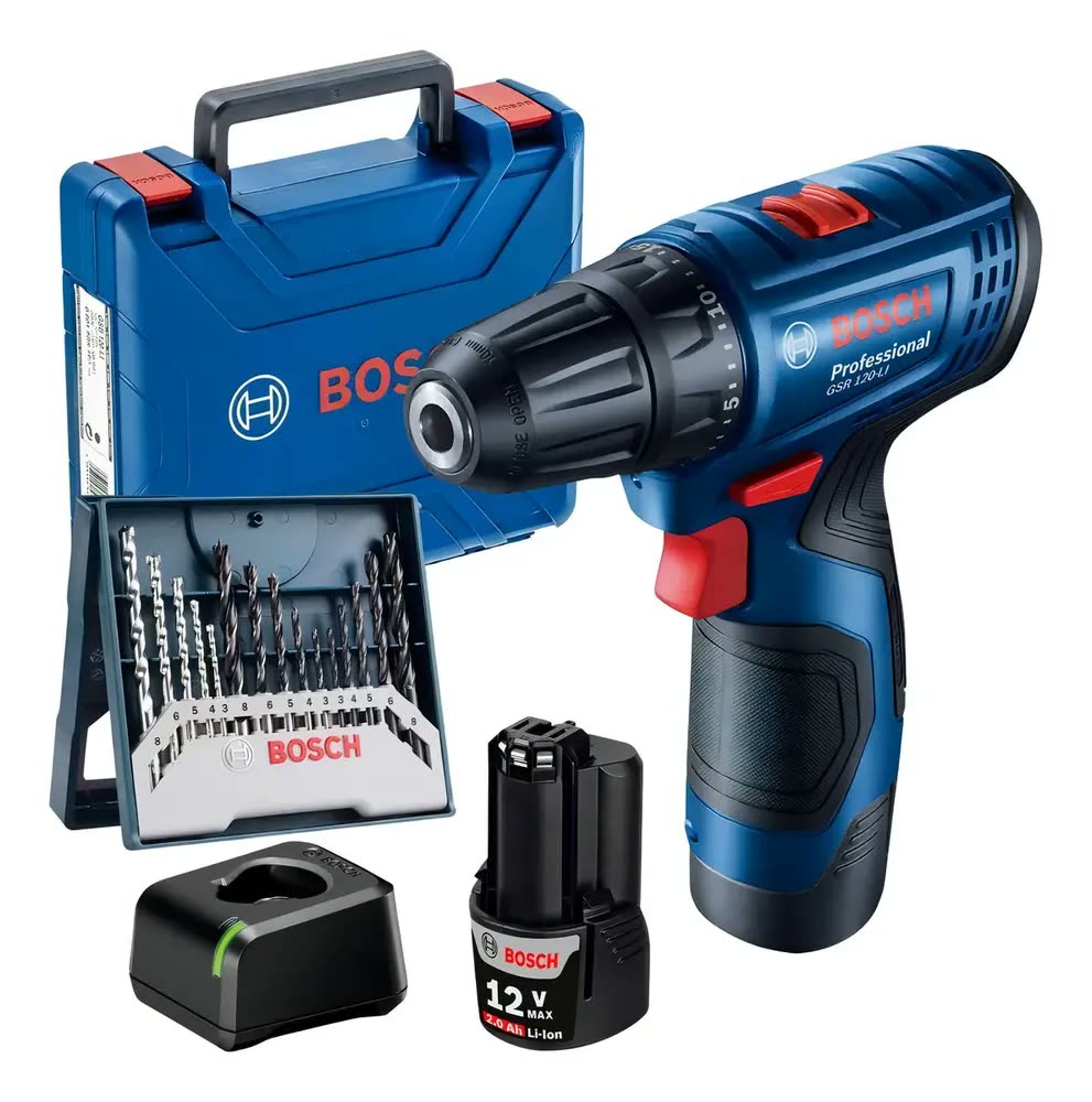 Parafusadeira Furadeira Bateria Gsr120-li Com Kit 15 Brocas Bosch