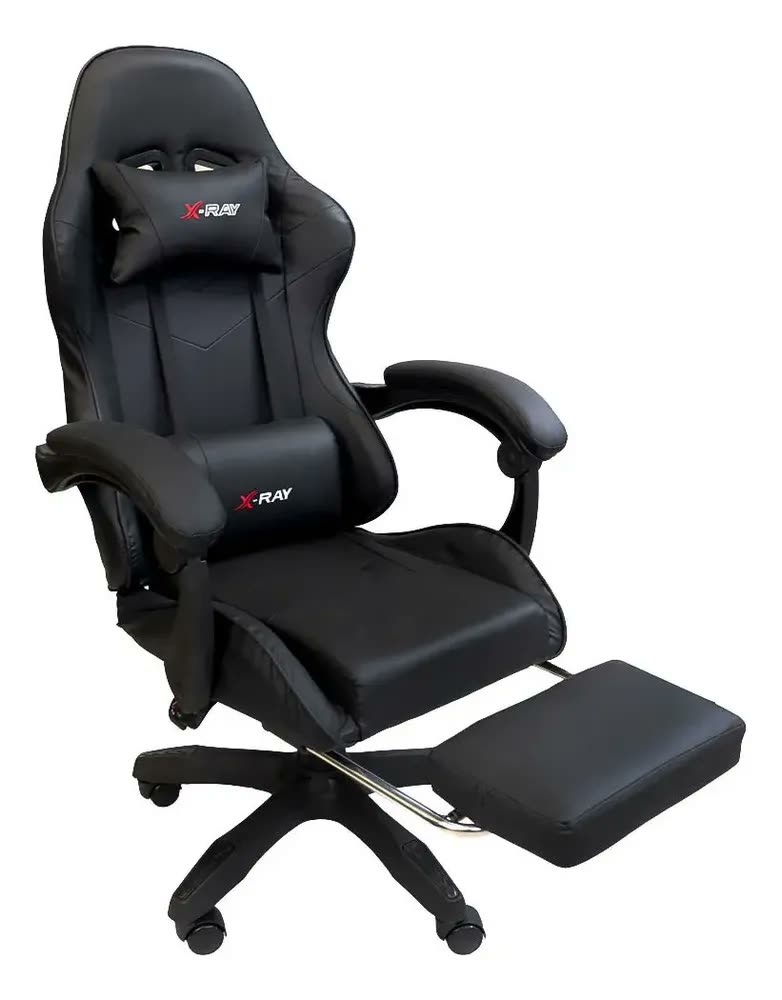 foto de Cadeira Gamer Elidy X-Ray Ergonômica Reclinável com Apoio Pés Couro Sintético Preto