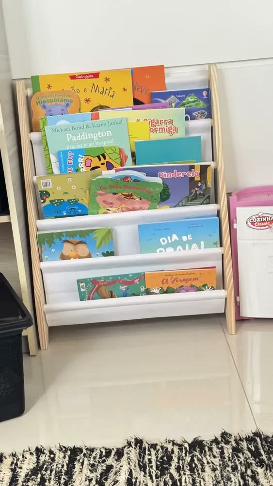 foto de Estante De Livro Infantil Montessoriano Madeira 5 Bolsos