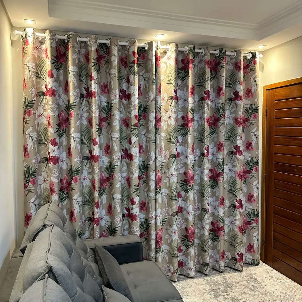 Cortina Blackout Flores Tecido Sala Porta Quarto 4,00x2,50 Cor Floral