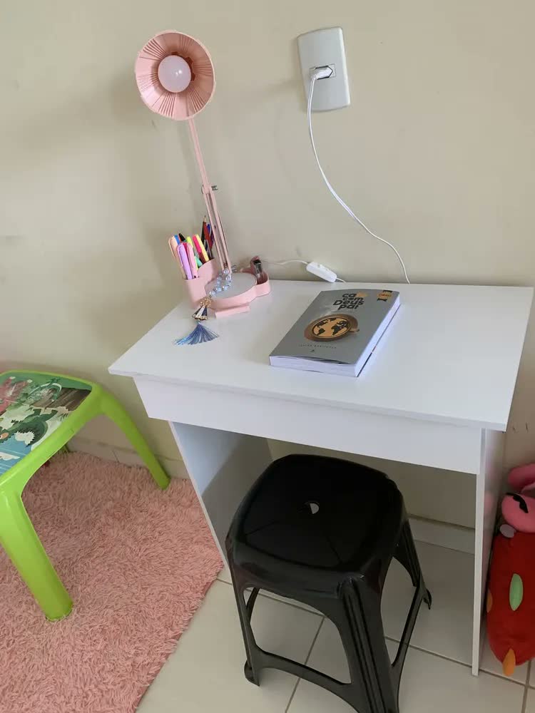 foto de Abajur Luminária Articulada Porta Lápis Home Office Estudo Cúpula Salmão Estrutura Salmão/Branco