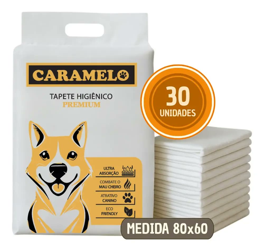 foto de Tapete Higiênico Premium Para Cães 30 Unidades Ultra Absorção 80x60 - Caramelo