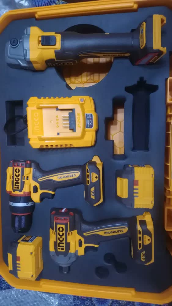 foto de Kit Parafusadeira + Esmerilhadeira + Chave Impacto 20v Ingco