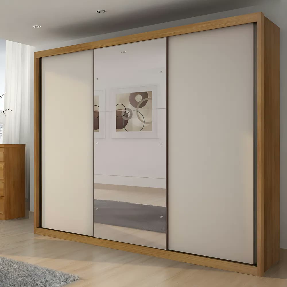 Guarda-Roupa Casal 3 Portas Correr Espelho MDF Fosco Horizonte Vegas
