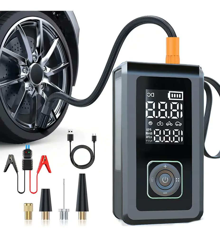 Compressor de Ar Portátil ALUSP 150 PSI Bateria 15000mAh com Partida de Emergência