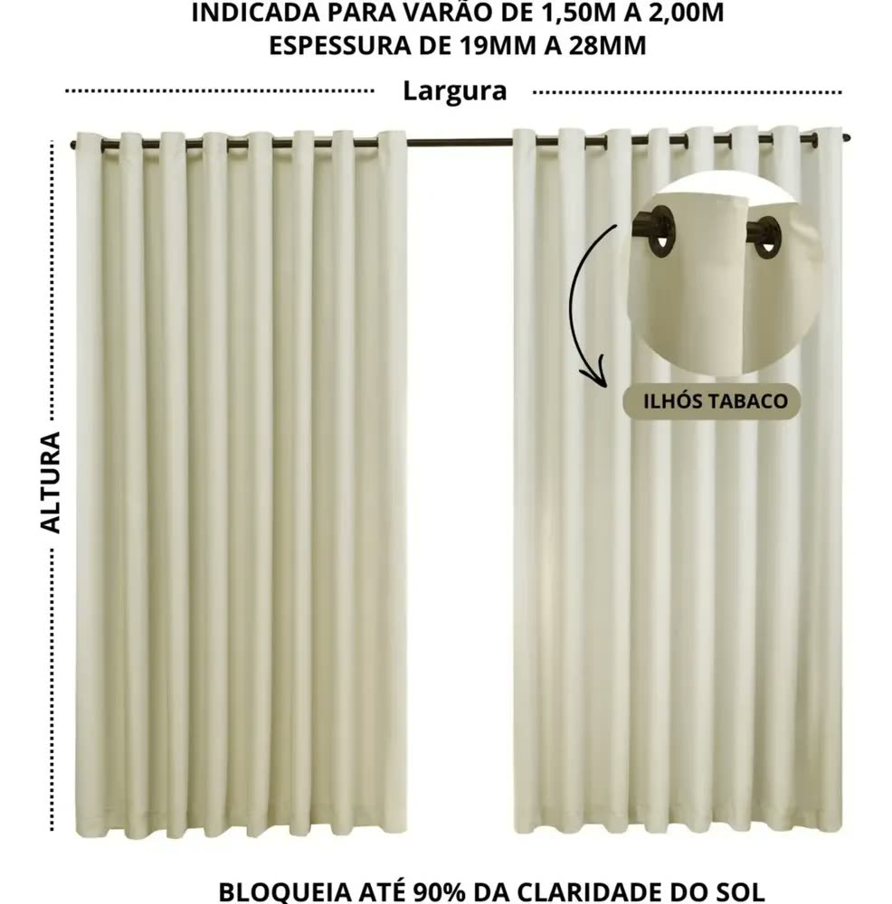 Cortina Blackout Tecido Corta Luz Blecaute 2,50 Metros Largura X 2,20m Altura Sala Quarto Janela Blindex Porta Sacada Cor Palha Emporio Luz