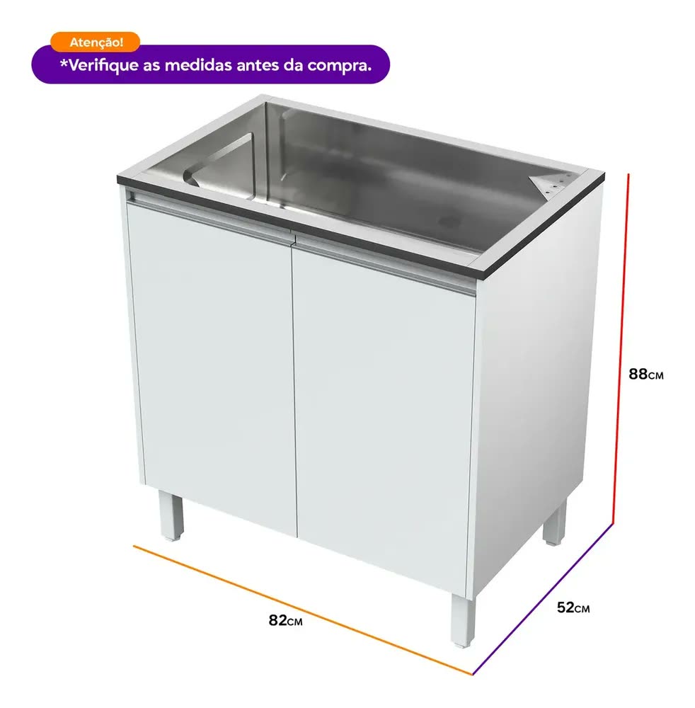Tanque de Lavanderia Grande | Tanque de lavar roupa inox Docol 47L| Armário 100% MDF Premium Entregue montado | Fundo Anti-mofo em Eucatex | Kit com Tanque, Gabinete, Válvula e Sifão | EJV SHOOP