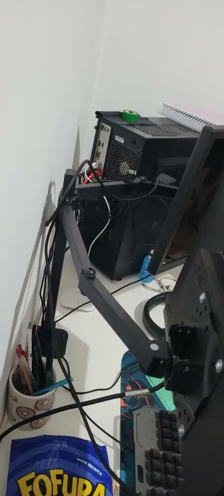 foto de Suporte 2 Monitor Tv Aço Mesa Articulad Vesa Ajuste Cor Black