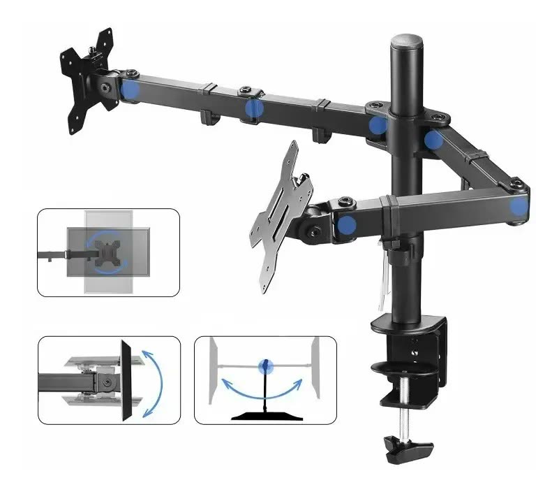 Suporte 2 Monitor Tv Aço Mesa Articulad Vesa Ajuste Cor Black