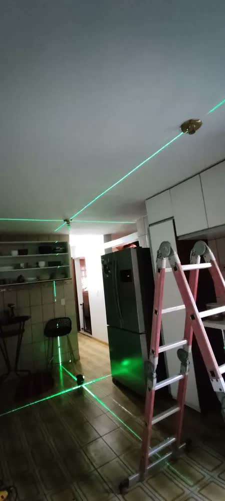 foto de Kit Nível A Laser Verde 12 Linhas Esquadro + Suporte + Tripé Recarregavel Profissional Prumo Autonivelante Nano Bateria