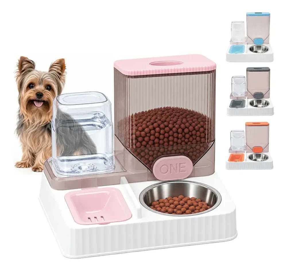 foto de Bebedouro E Comedouro Alimentador Automático Gravidade Pet Cor Rosa